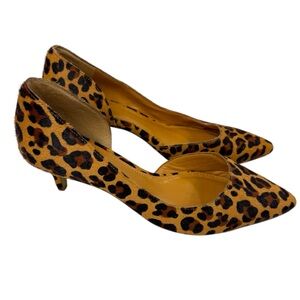 J. Crew Womens Leopard Print Pointed Toe Kitten Heel Pumps